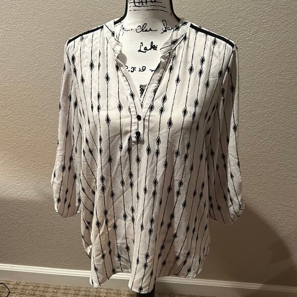 Cure Diamond Print Work Top 3/4 tab sleeve sz L - Picture 1 of 5